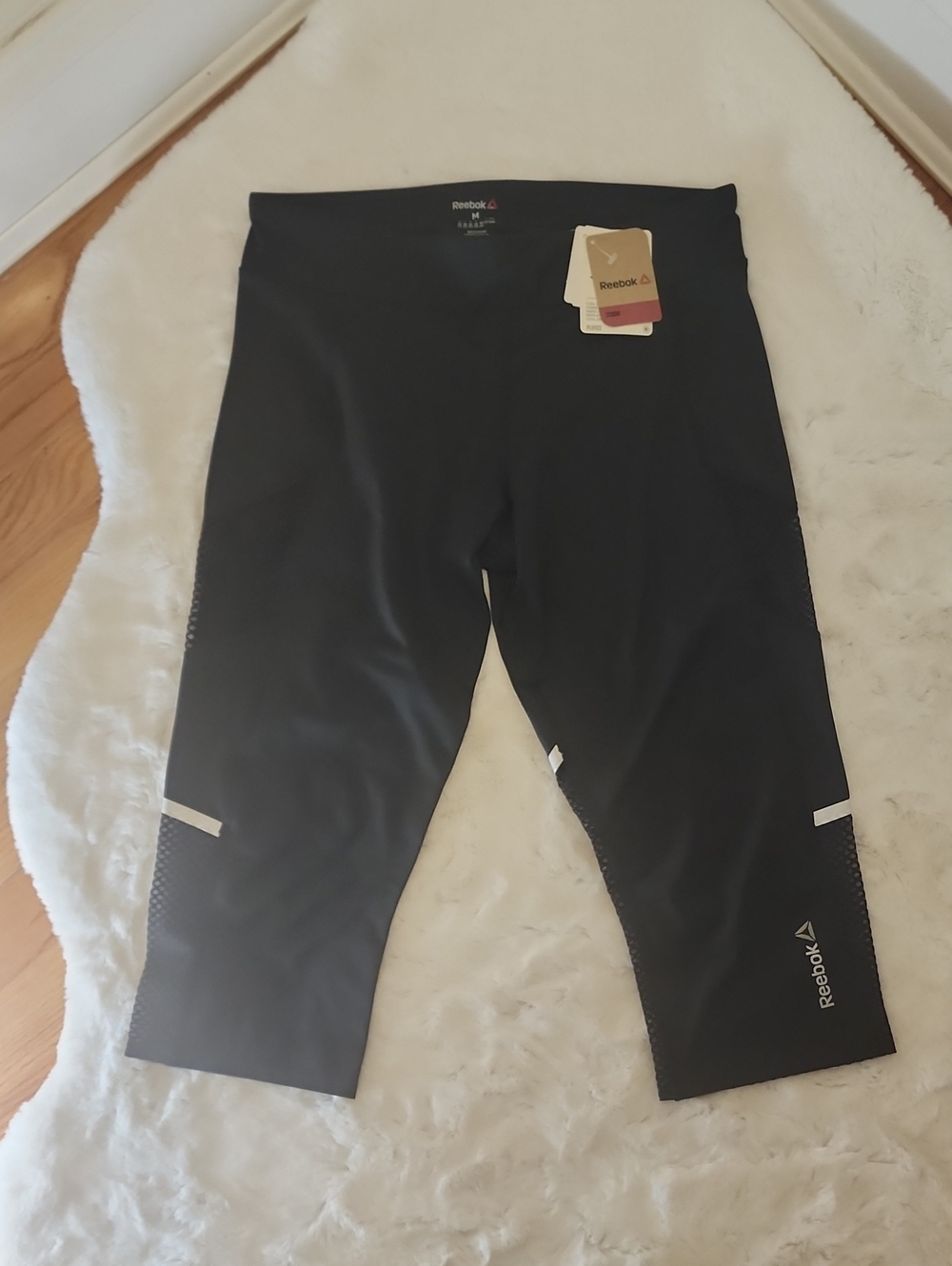 Reebok Black Cropped Performance Leggings with Reflective Trim